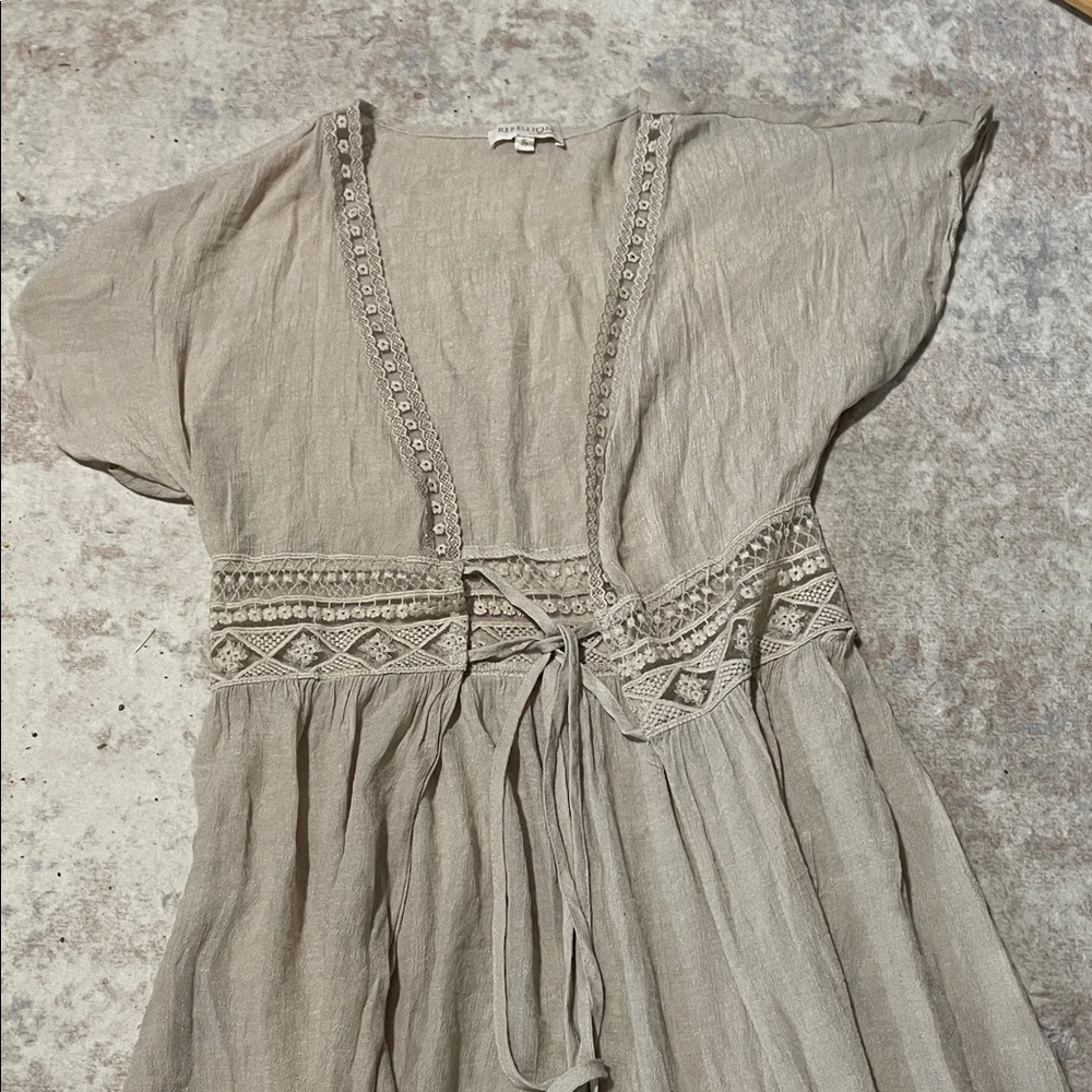 Women's Boho V-Neck Maxi Wrap Dress in Beige - Picture 2 of 5